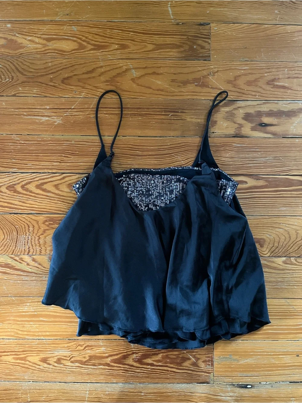 Free People Turn It On Black Sequin Trim Layered Cami Top - Picture 5 of 5